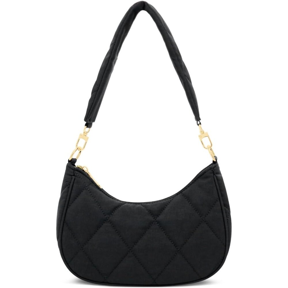 Women's N-black Chic Puffy Gold Chain Strap Underarm Zipper Pocket Hobo Purses